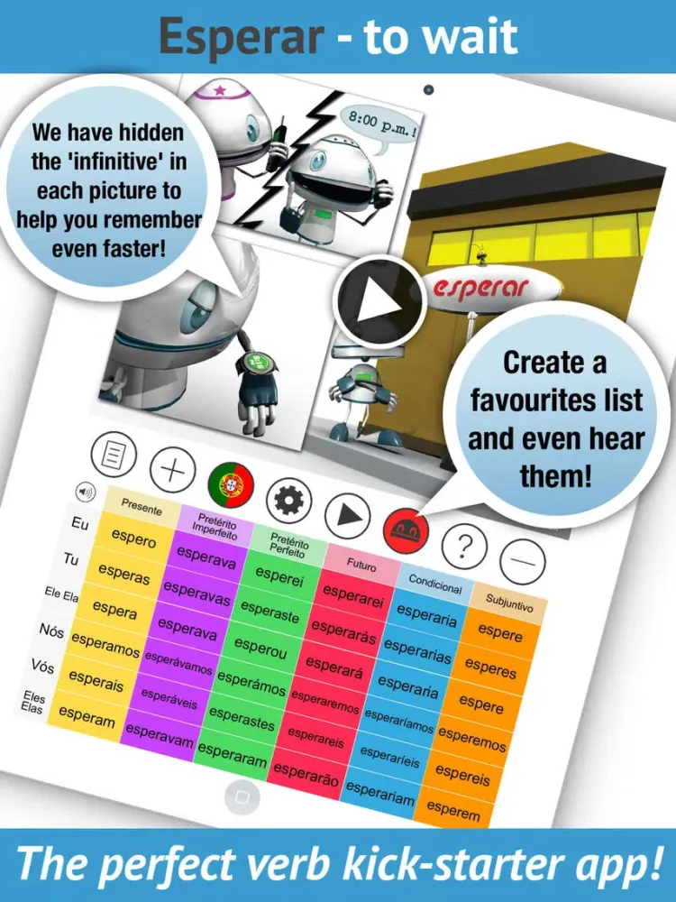 Capturas de tela do Portuguese Verbs - LearnBots iPad 