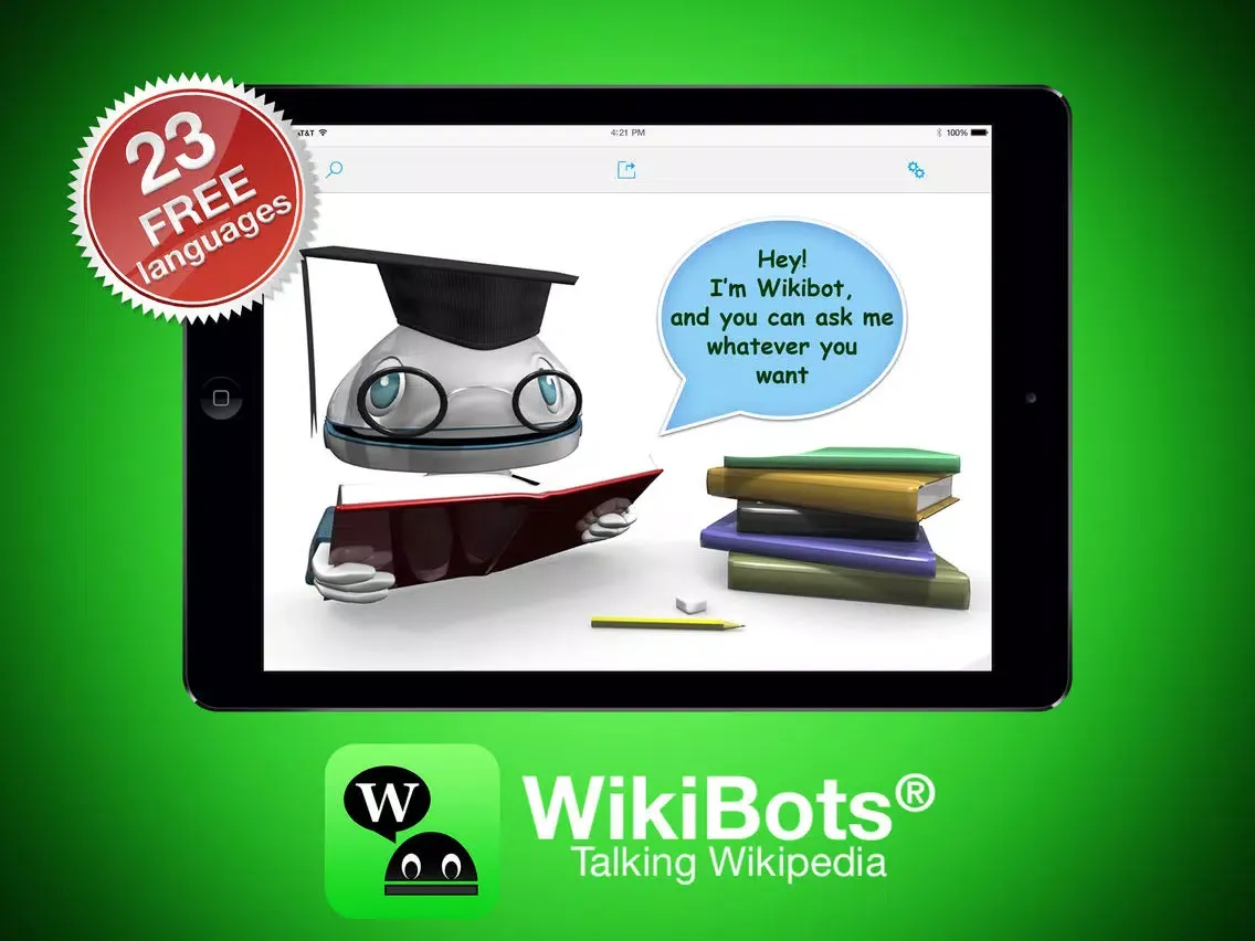 Capturas de tela do WikiBots Talking Wikipedia iPad 