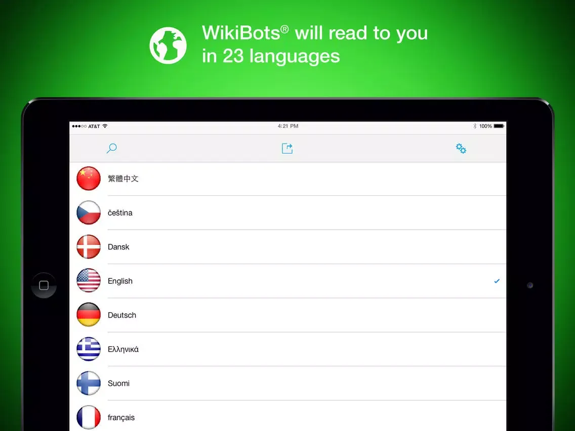 Capturas de tela do WikiBots Talking Wikipedia iPad 