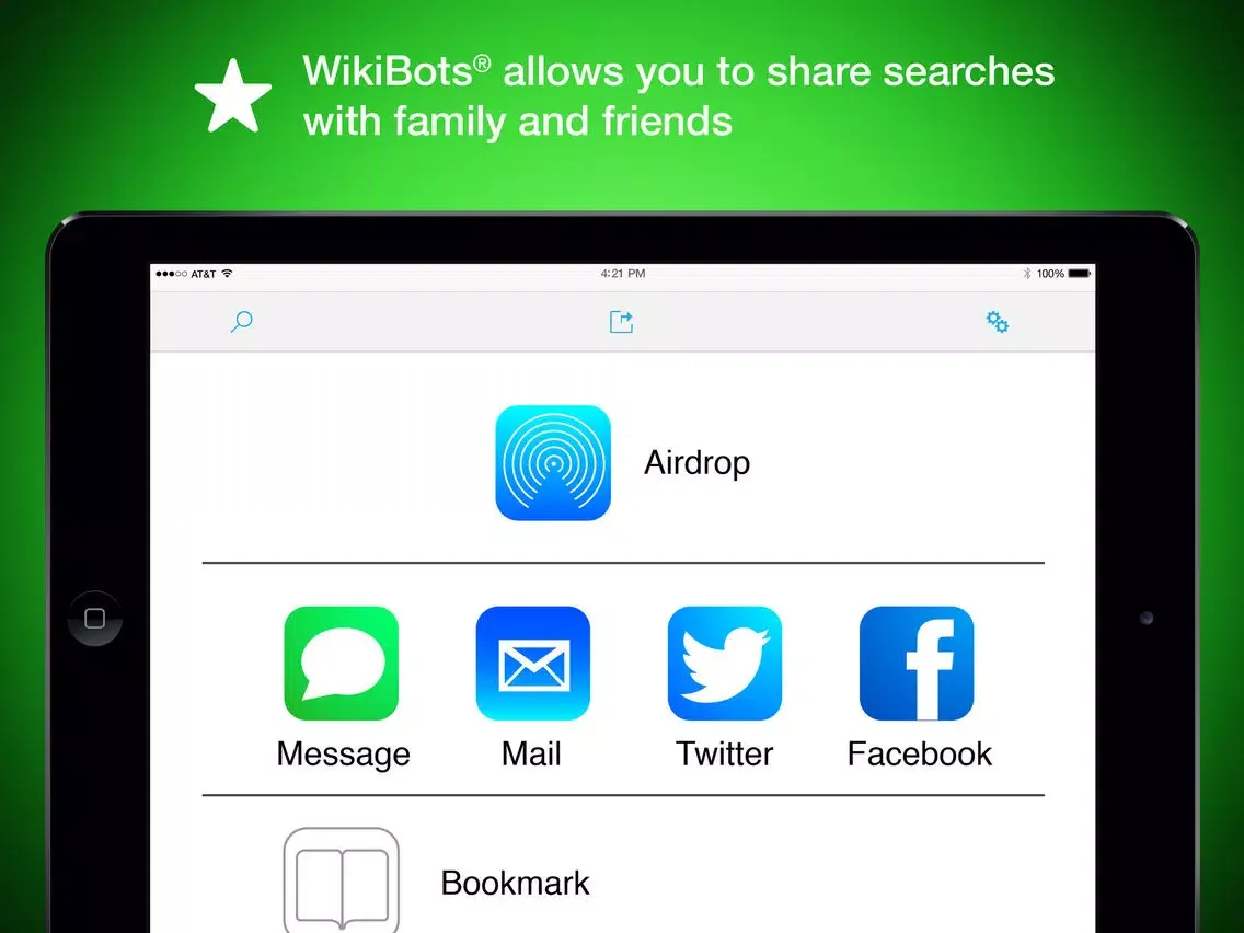 Capturas de tela do WikiBots Talking Wikipedia iPad 