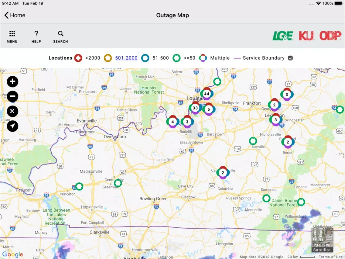 تصاویر LG&E KU ODP Outage Maps iPad 