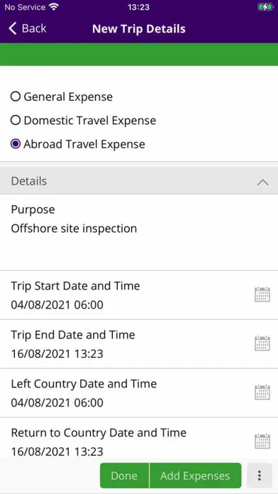 Ảnh chụp màn hình của IFS Trip Tracker