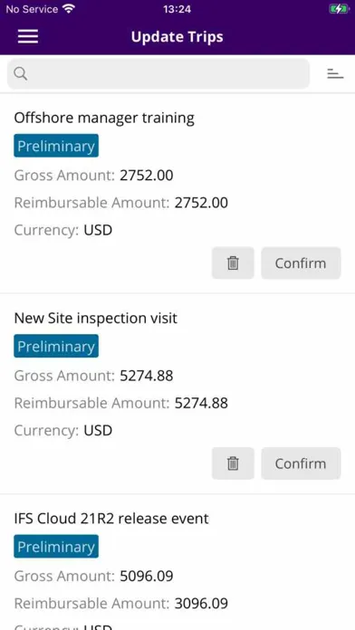 Ảnh chụp màn hình của IFS Trip Tracker