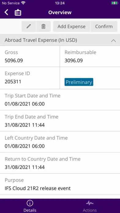 Ảnh chụp màn hình của IFS Trip Tracker