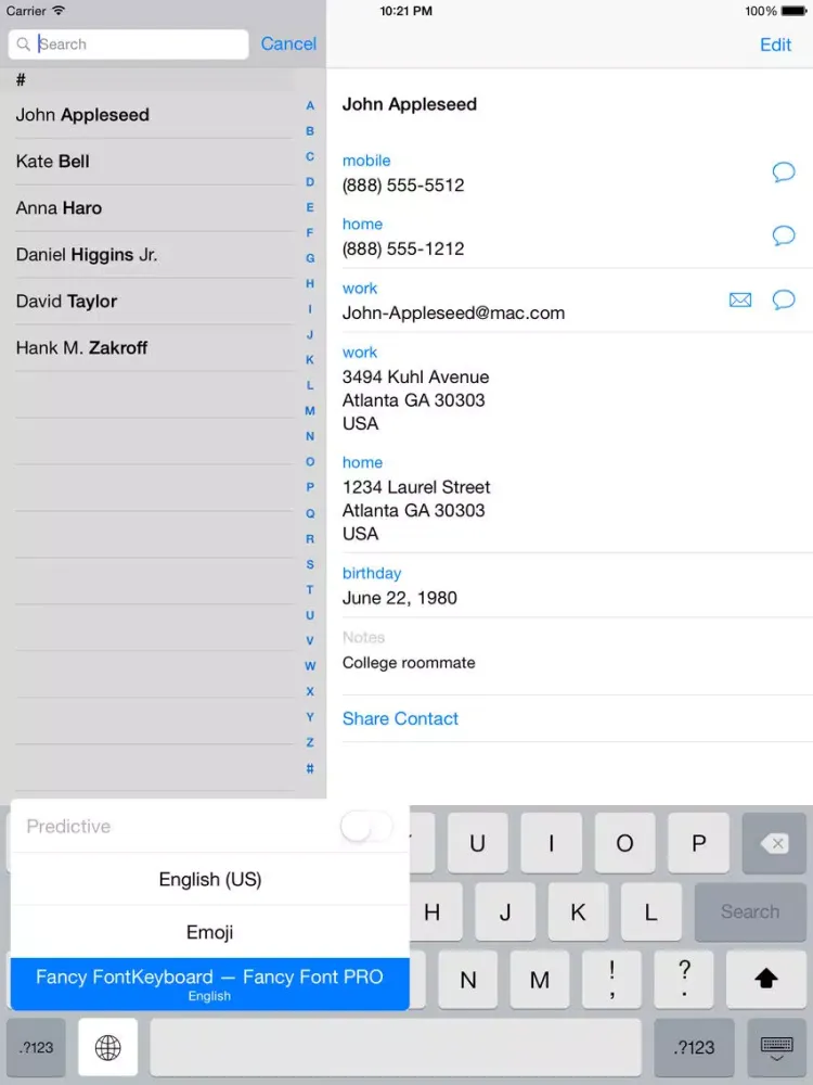 Screenshot di Fancy Font Keyboard PRO - For iOS8 Custom keyboard with cool fonts iPad 