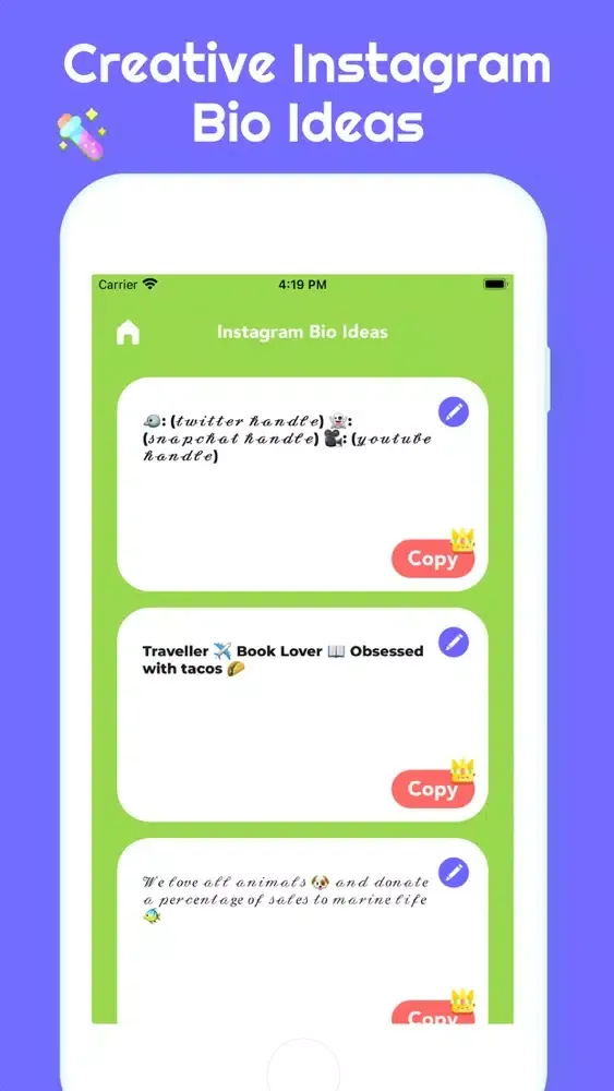 Tangkapan layar POP - Emoji Combos & IG Bios