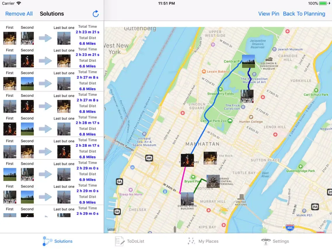 Tangkapan layar Optimal Trip iPad 