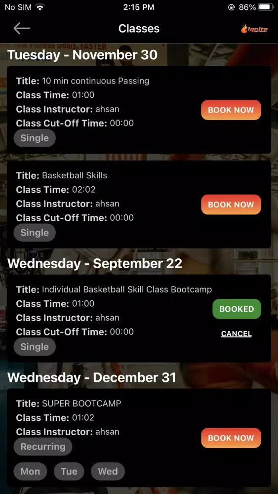 Ignite Sports & Fitness سکرین شاٹس