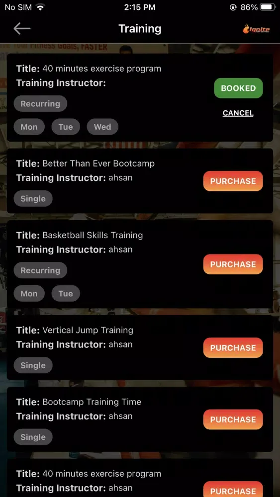Ignite Sports & Fitness سکرین شاٹس