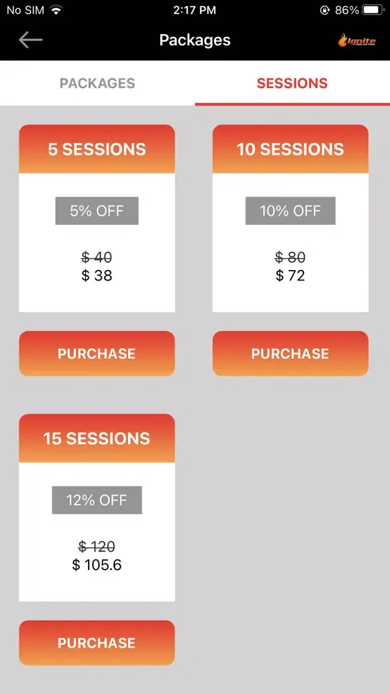 Ignite Sports & Fitness سکرین شاٹس