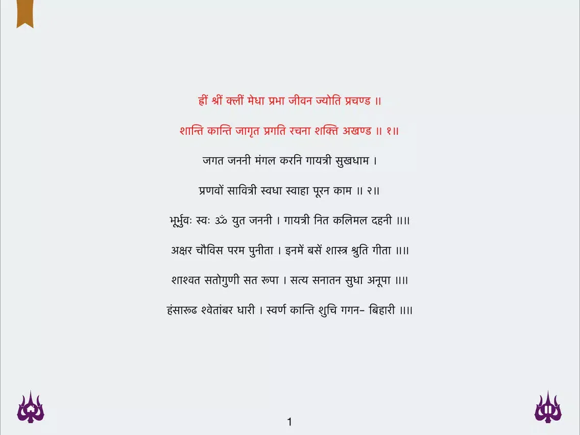 Shri Gayatri Chalisa with read along in Hindi & English, Mp3 Playback, translation with meaning of each line iPad  سکرین شاٹس