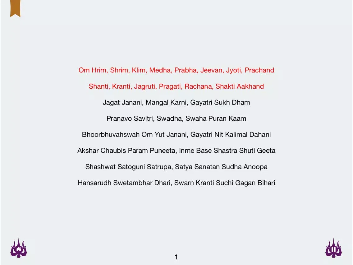 Shri Gayatri Chalisa with read along in Hindi & English, Mp3 Playback, translation with meaning of each line iPad  سکرین شاٹس