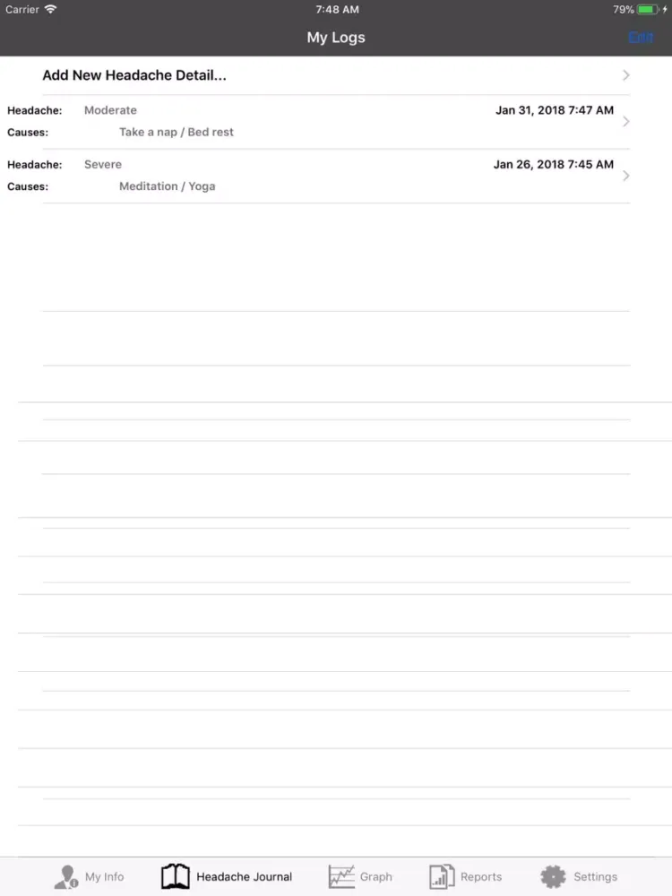 Headache & Migraine Diary iPad  Ekran Görüntüleri
