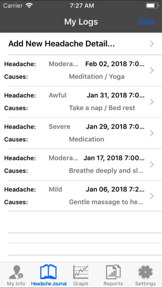 Headache & Migraine Diary Ekran Görüntüleri