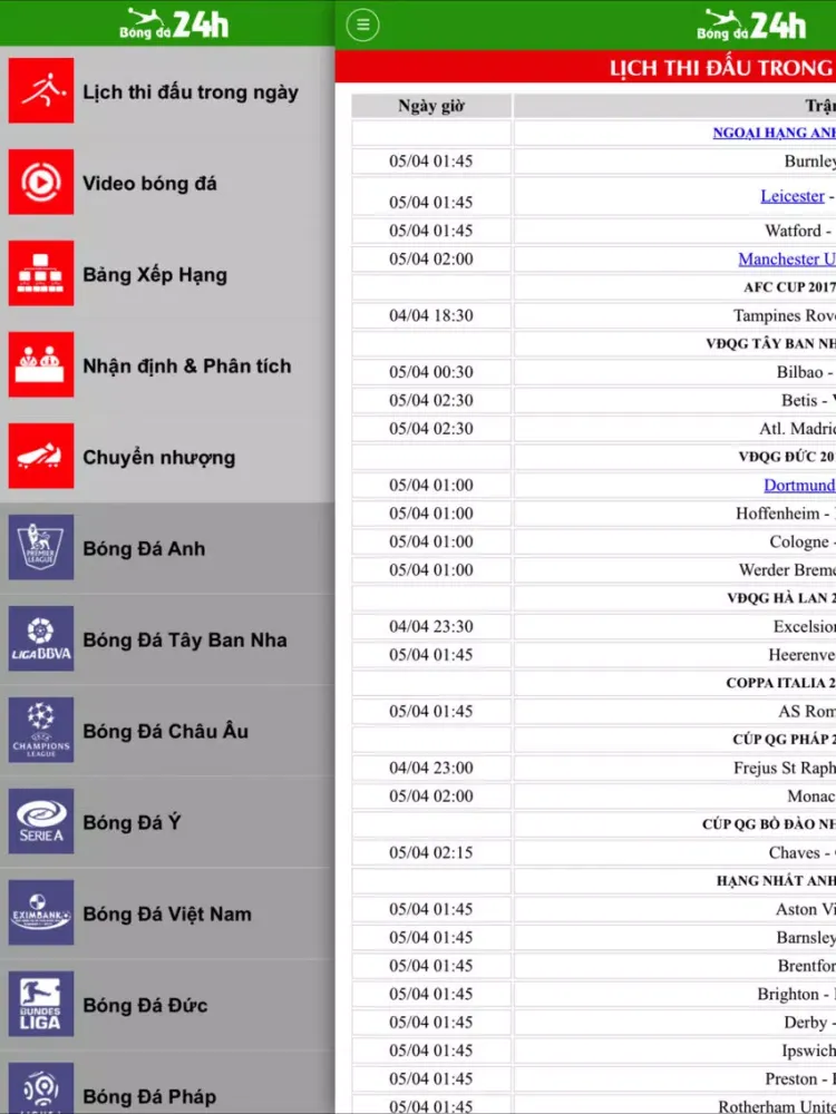 Bóng Đá 24h - Theo dõi bóng đá 24h iPad 应用截图