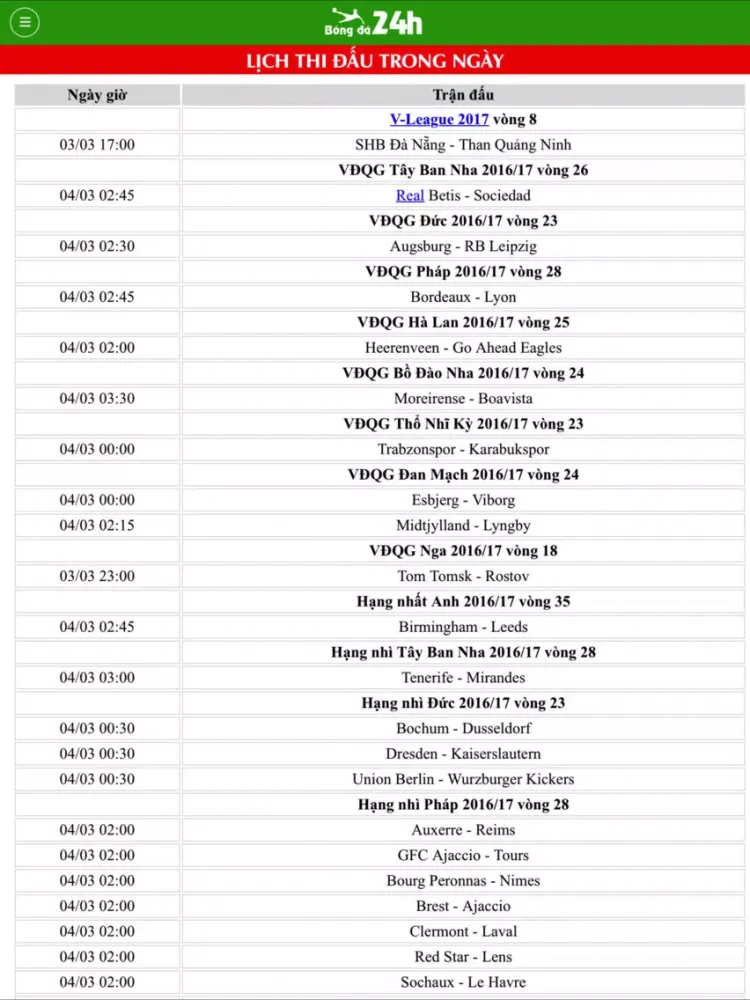 Bóng Đá 24h - Theo dõi bóng đá 24h iPad 应用截图