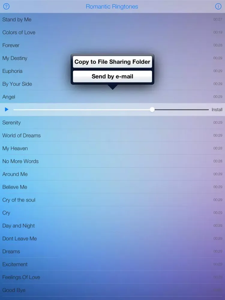 "Romantic Music" Ringtones iPad 應用截圖