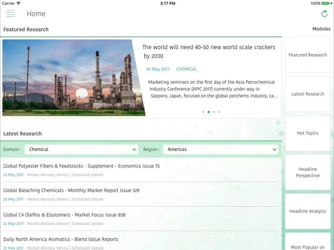 Tangkapan skrin IHS Markit Connect for iPad iPad 
