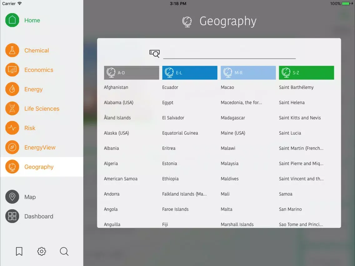 Tangkapan skrin IHS Markit Connect for iPad iPad 