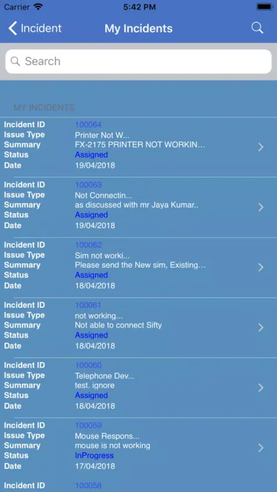 Capturas de tela do ProConnect HelpDesk