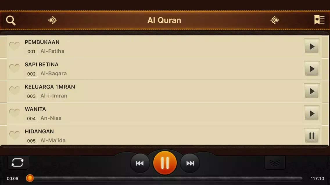 Tangkapan skrin Al-Quran. 114 Surah. Indonesia