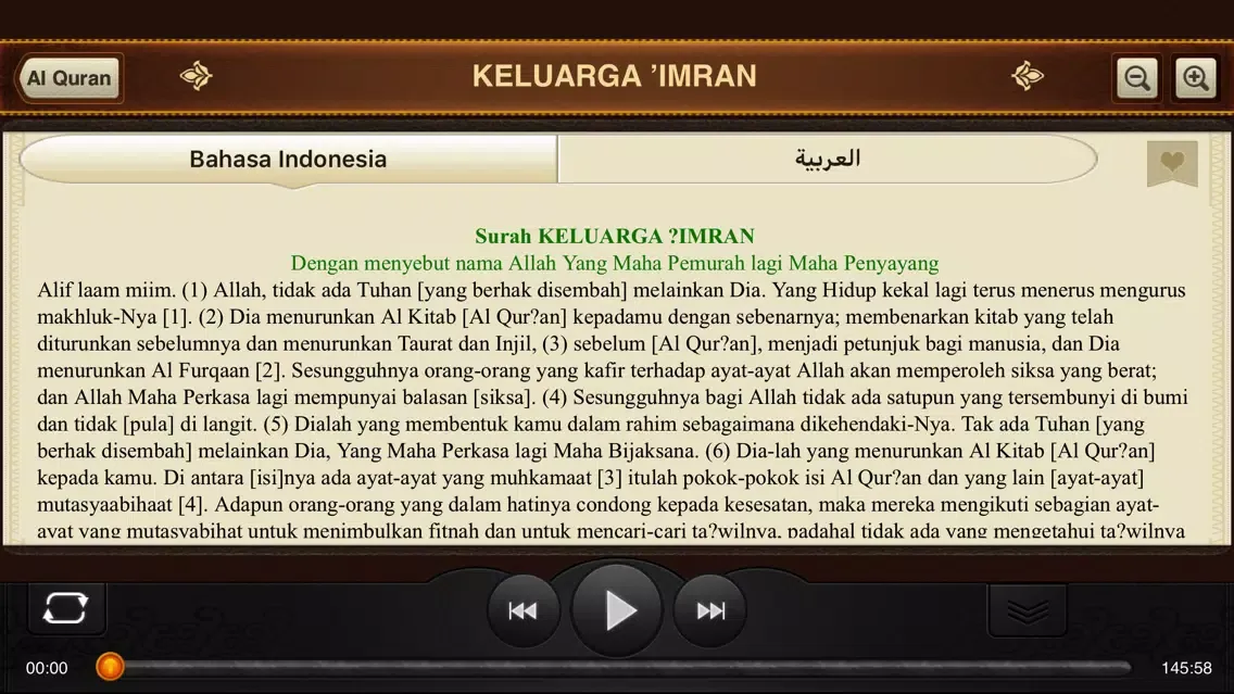 Tangkapan skrin Al-Quran. 114 Surah. Indonesia