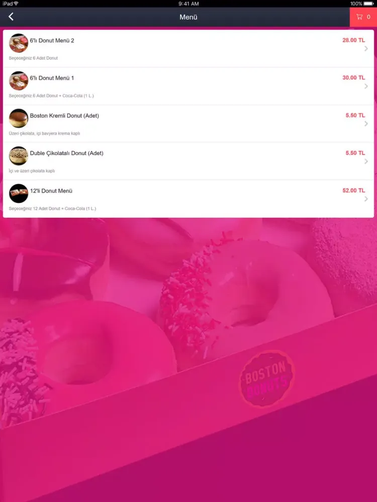 Ảnh chụp màn hình của Boston Donuts iPad 
