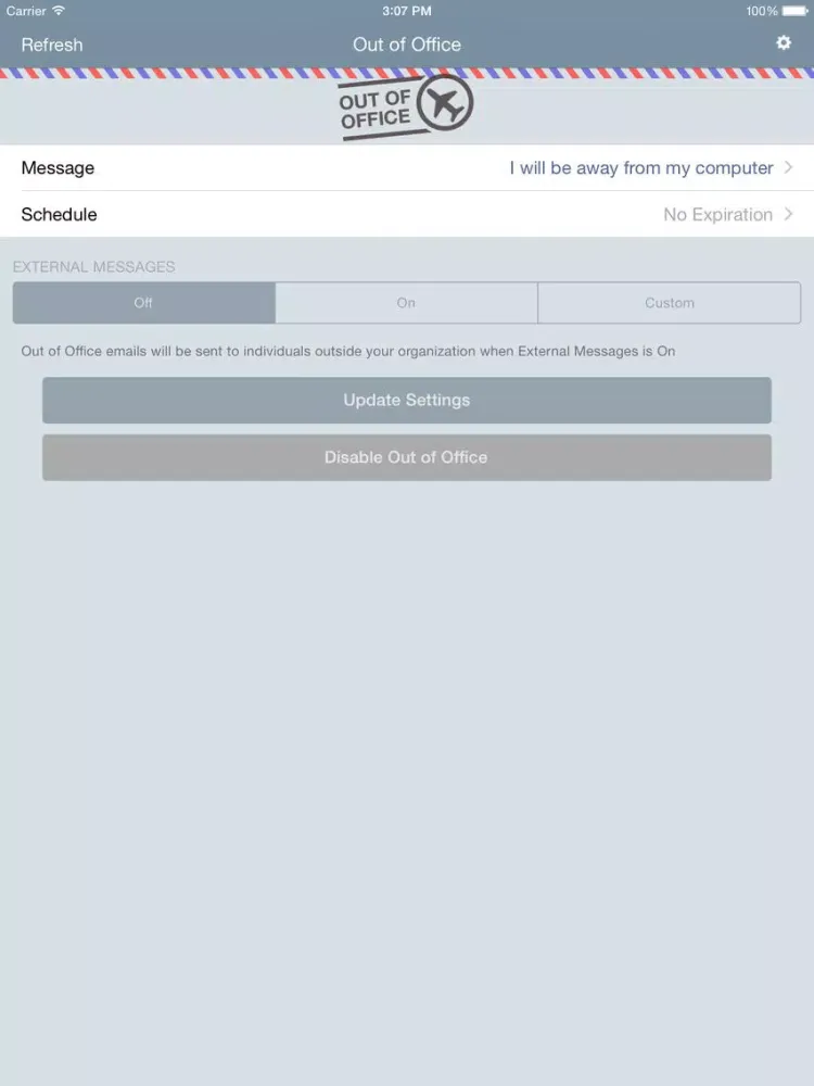 Capturas de tela do Out of Office for Outlook Exchange iPad 