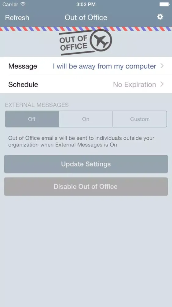 Capturas de tela do Out of Office for Outlook Exchange