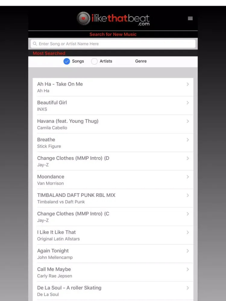 Tangkapan layar iLikeThatBeat iPad 