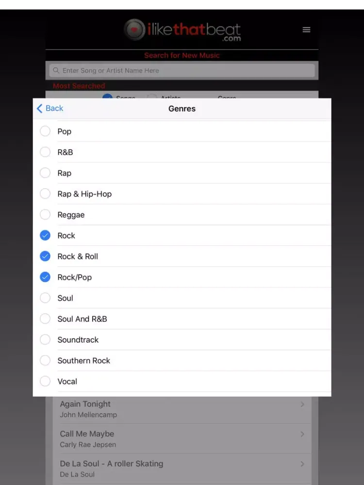 Tangkapan layar iLikeThatBeat iPad 