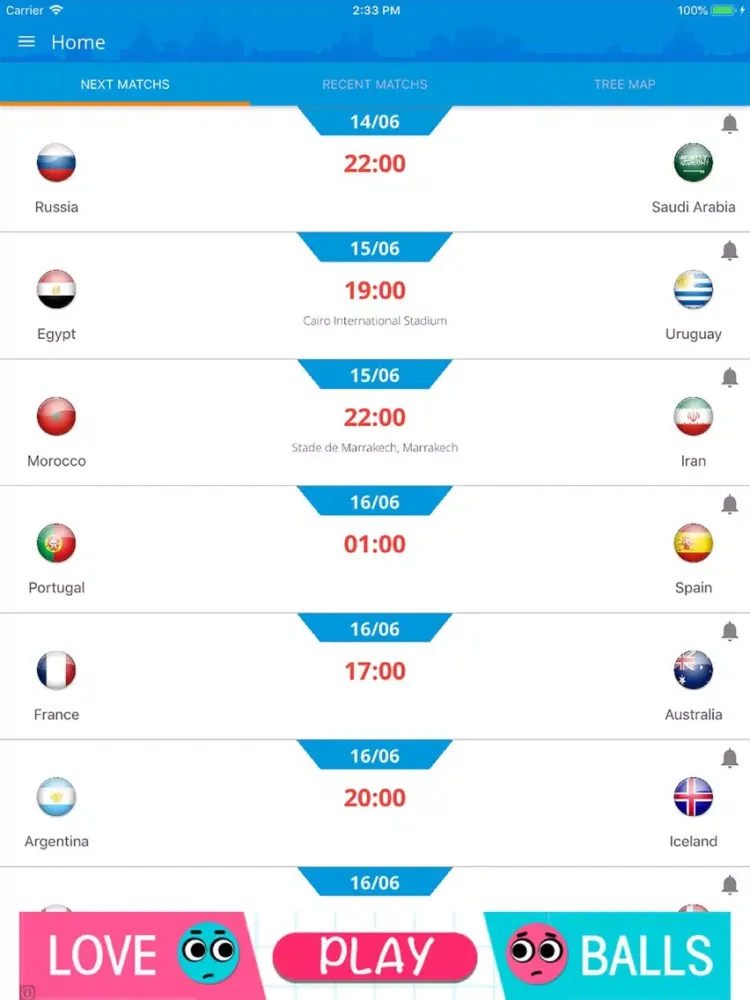 Capturas de tela do Live Matches 2018 iPad 