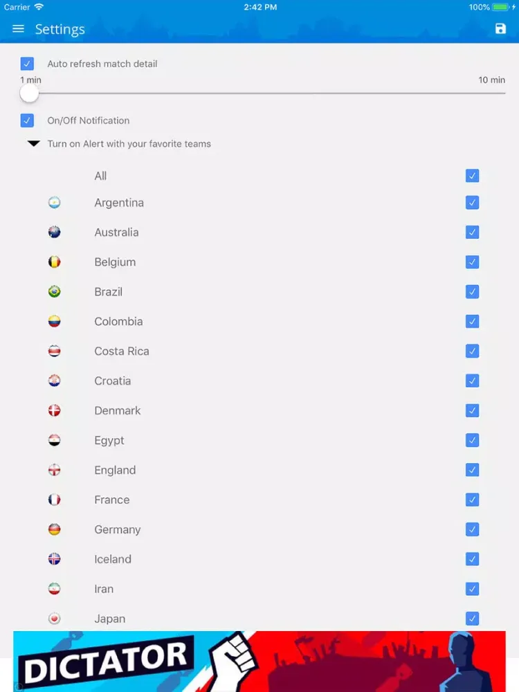 Capturas de tela do Live Matches 2018 iPad 