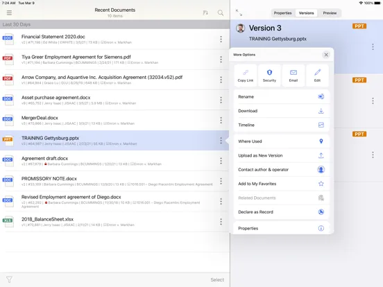 Capturas de tela do iManage Work 10 For Intune iPad 