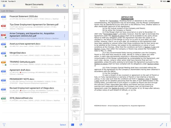 Capturas de tela do iManage Work 10 For Intune iPad 