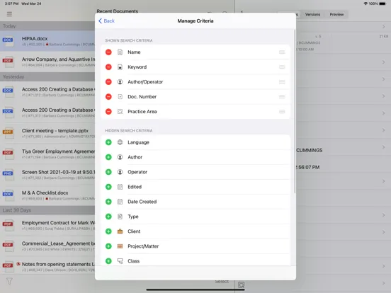 Capturas de tela do iManage Work 10 For Intune iPad 