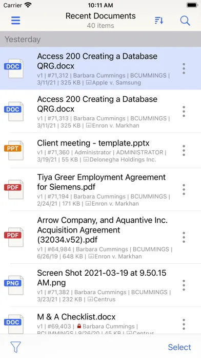 Capturas de tela do iManage Work 10 For Intune