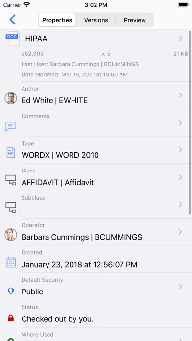 Capturas de tela do iManage Work 10 For Intune