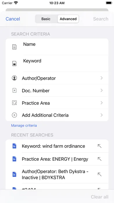 Capturas de tela do iManage Work 10 For Intune