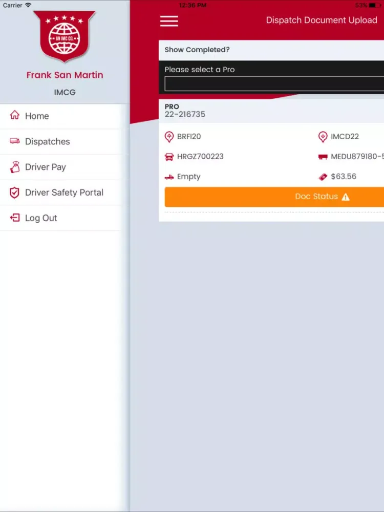 ภาพหน้าจอของ IMC’s MyDriver iPad 