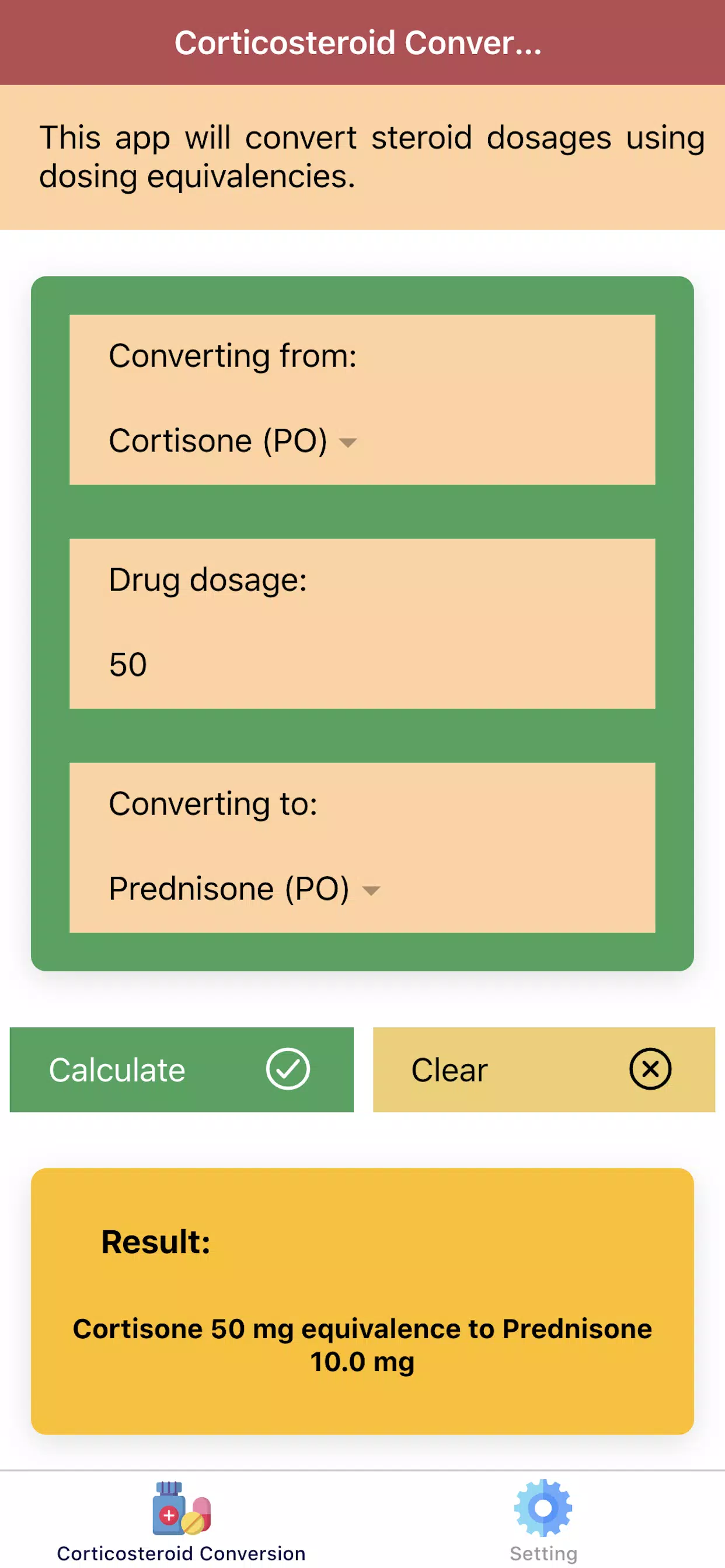 Corticosteroid Conversion Screenshots
