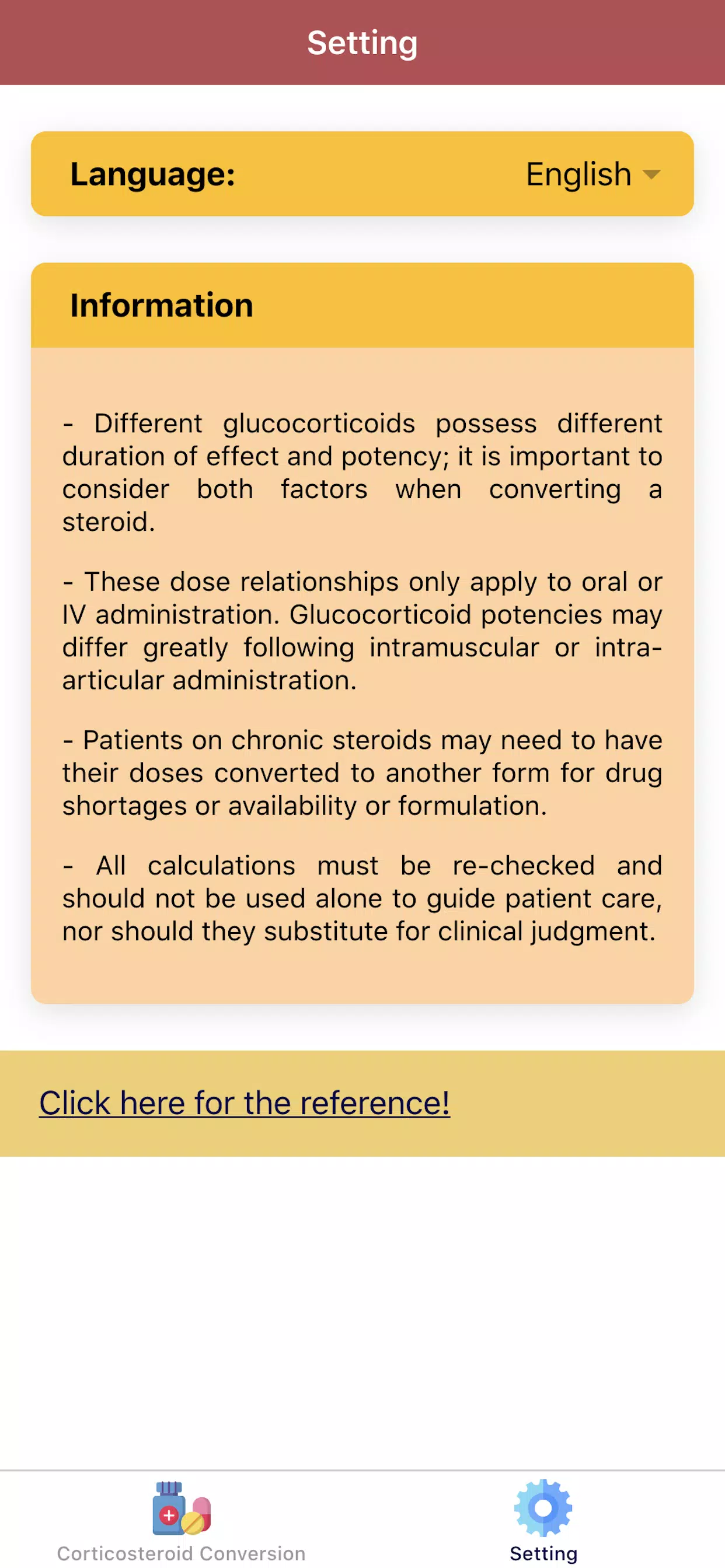 Corticosteroid Conversion Screenshots