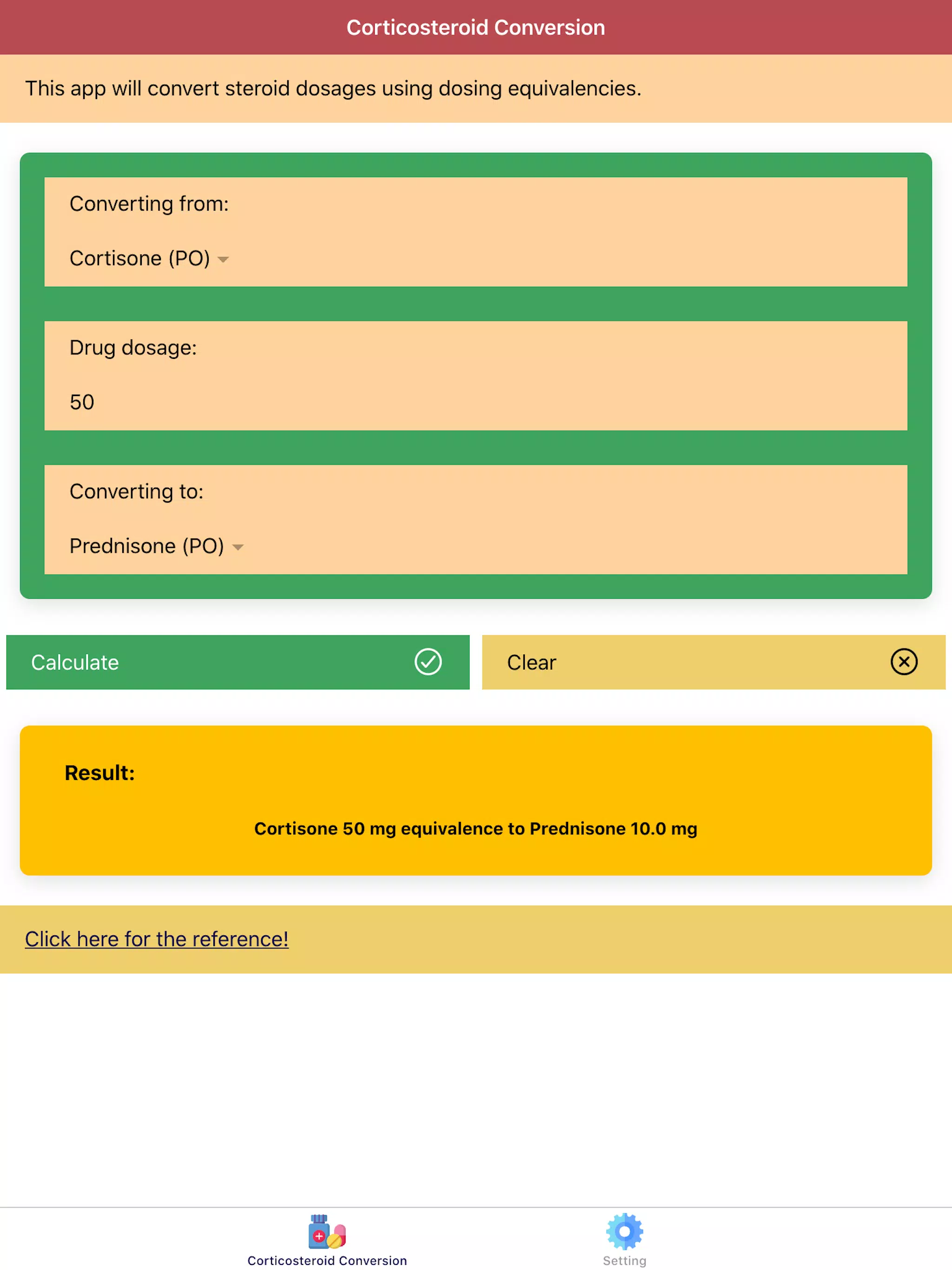 Corticosteroid Conversion Screenshots