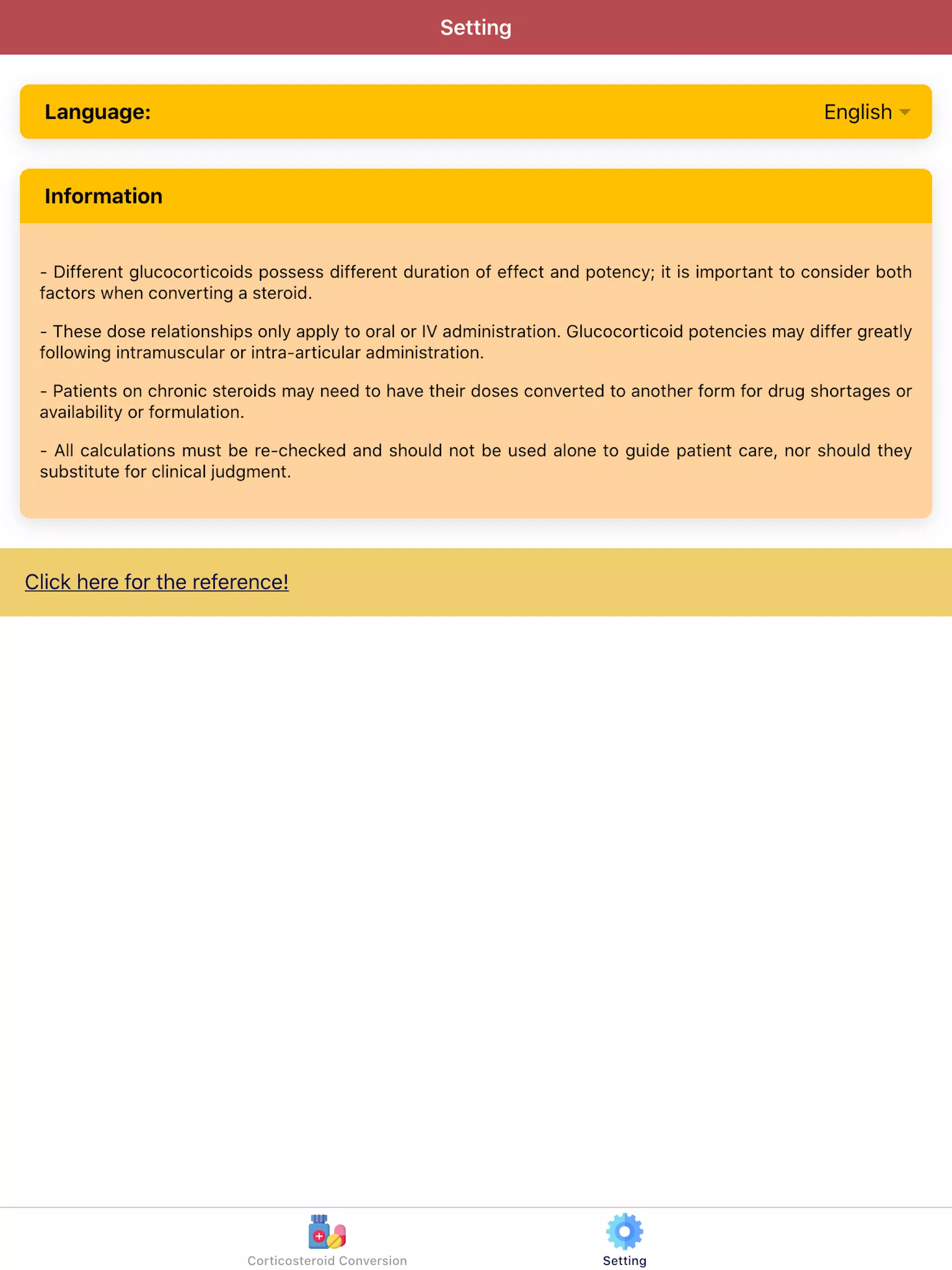 Corticosteroid Conversion Screenshots