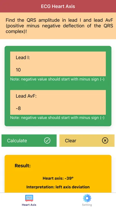 Ảnh chụp màn hình của ECG - Heart Axis Calculator