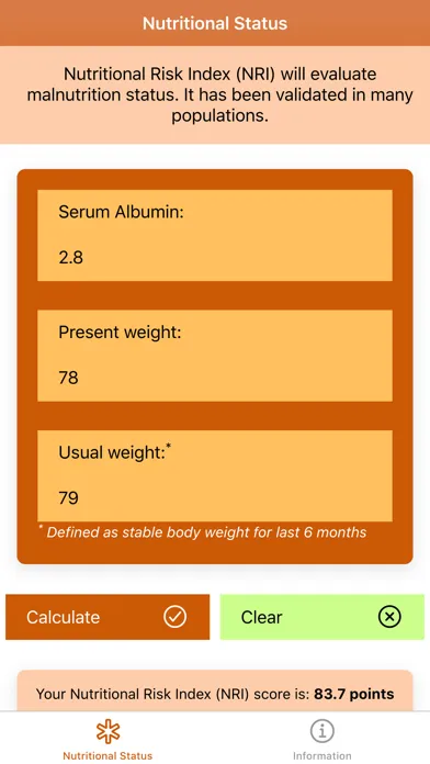 Tangkapan skrin Nutritional Status Calculator
