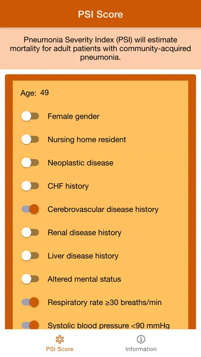 Скриншоты Pneumonia Severity Index Score