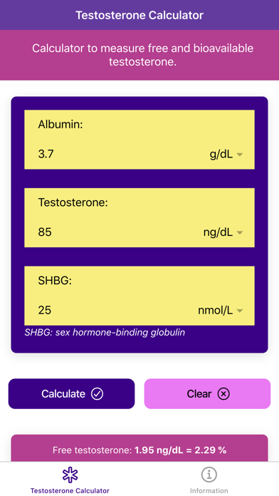 Capturas de tela do Testosterone Calculator Pro