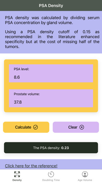 Ảnh chụp màn hình của Urology PSA Calculator