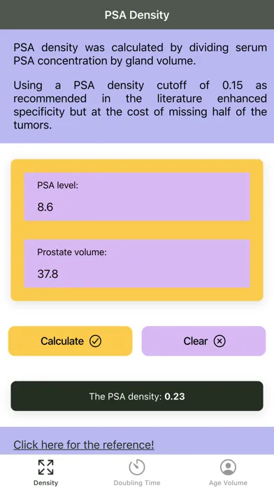 Tangkapan skrin Urology PSA Calculator